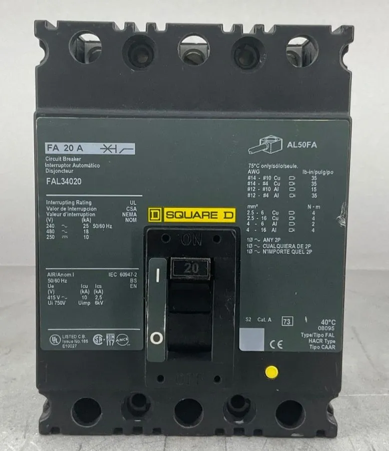 Автоматический выключатель SQUARE D THERMAL MAGNETIC CIRCUIT BREAKER FAL34020 20