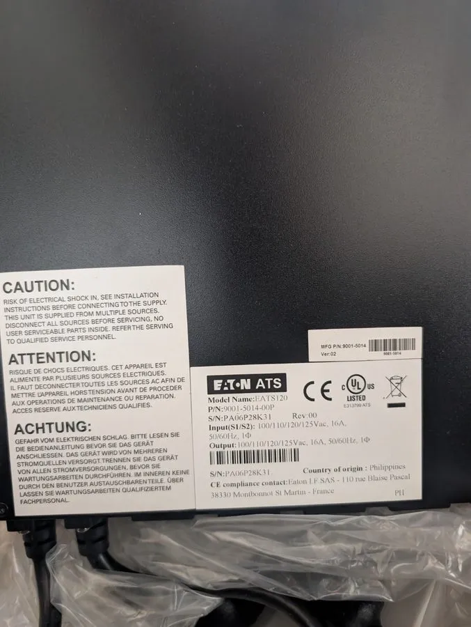 Блок розеток PDU Eaton EATS120 ATS Rack Mount PDU P/N 9001-5014-00P — фото лота 2
