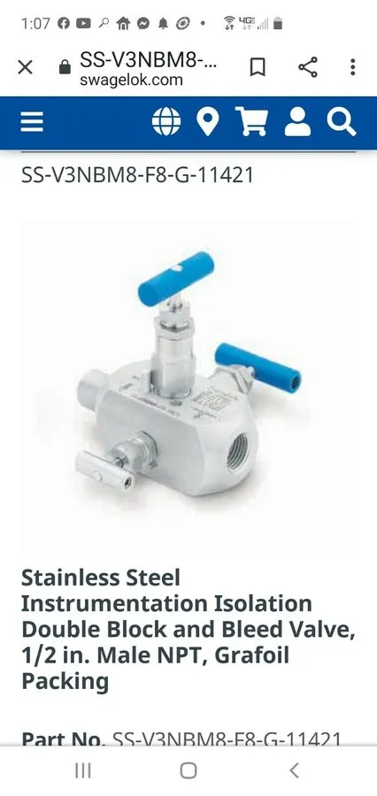 Клапан Swagelok SS-V3NBM8-F8-11421 Isolation Double Block And Bleed Valve
