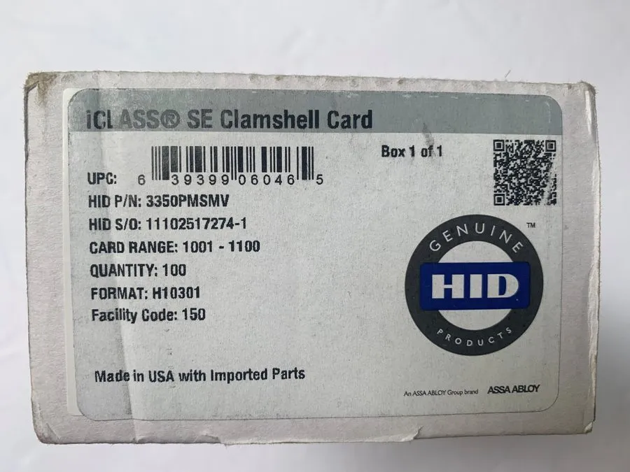 Оборудование видеонаблюдения 100x HID 3350PMSMV ICLASS SE 26-Bit H10301 er Clams — фото лота 1