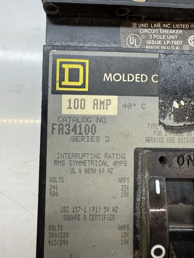 Автоматический выключатель Square D FA34100 3p 100 amp 480v Gray I line Circuit  — фото лота 1