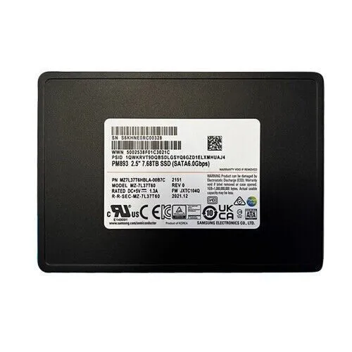Samsung PM893 7.68TB SATA SSD 6Gb/s 2.5" 7mm Data Center SSD Enterprise