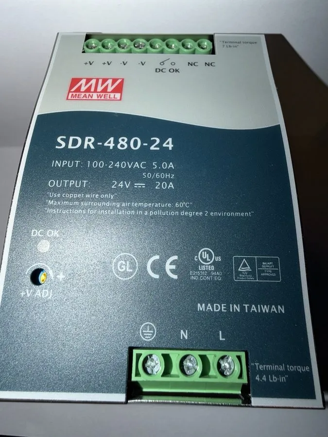 Блок питания MEAN WELL SDR-480-24 DIN Rail Power Supply 24V 20A 480W 100-240VAC — фото лота 1