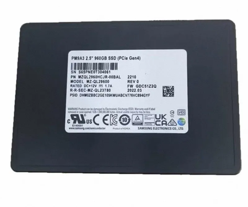 SSD-накопитель Samsung PM9A3 960GB 2.5” SSD U.2 PCle 4.0 x4 MZQL2960HCJR-00A07、0