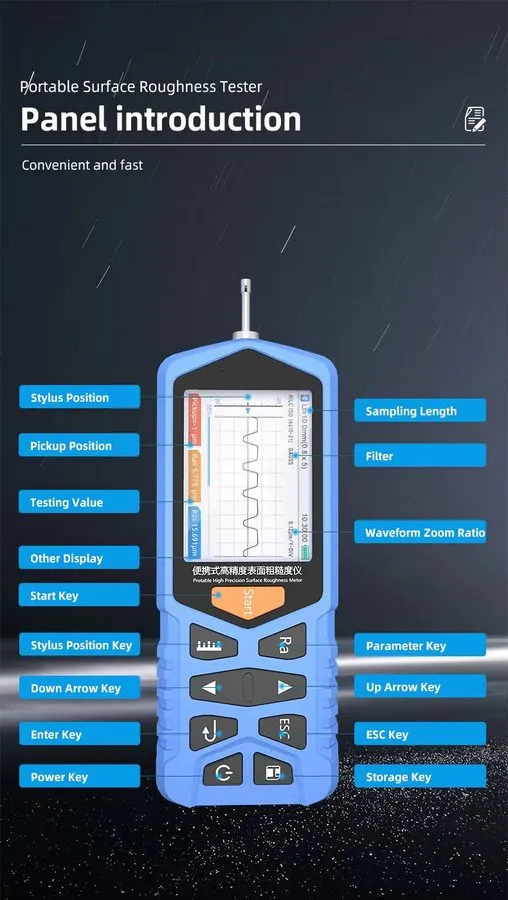 Профилометр Digital Surface Roughness Tester Gauge Meter with 14 Parameters Ra 0 — фото лота 1