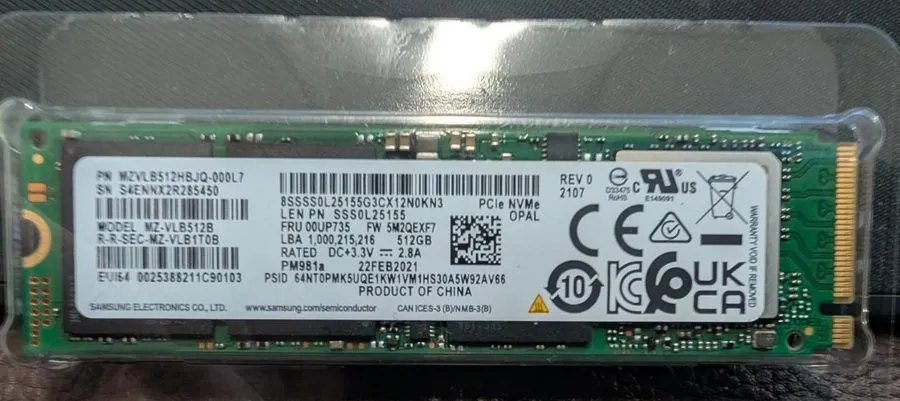 SSD-накопитель SAMSUNG PM981A NVME SED 512GB NVME SSD HARD DRIVE #198252