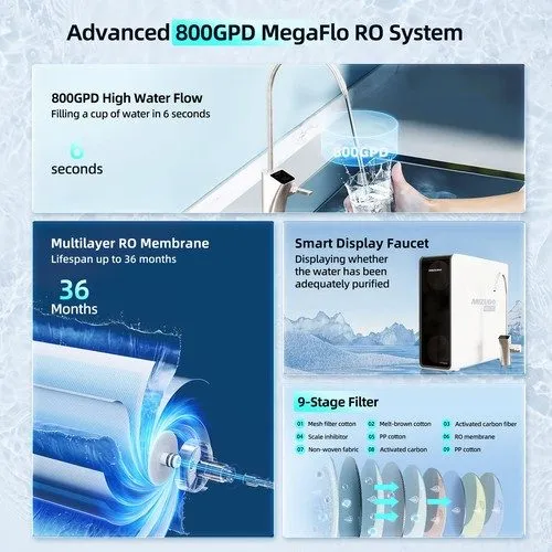 Насос 800GPD RO Water Filter Reverse Osmosis System 8 Stage 3:1 Pure to Drain