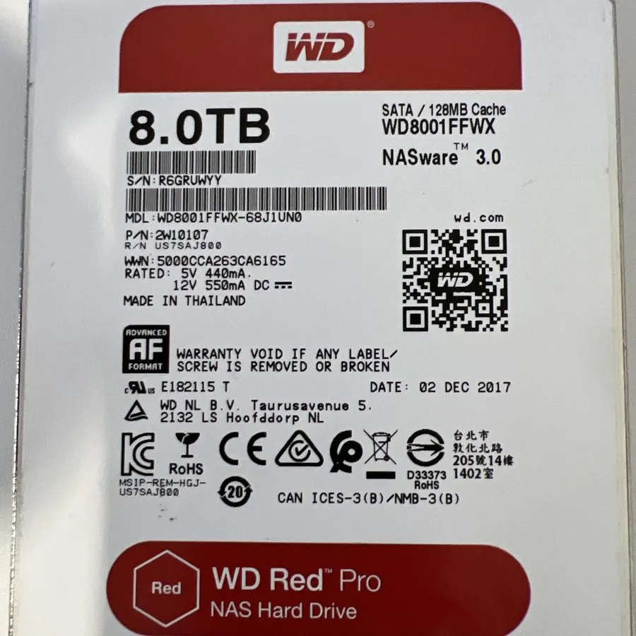 Жёсткий диск Western Digital WD Red Pro WD8001FFWX 8TB 3.5" SATA HDD 7200RPM 128