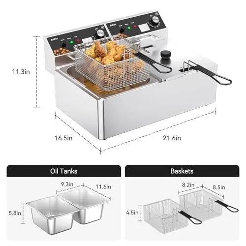 Фритюрница Commercial Deep Fryer 20L/21Qt Dual Tank Countertop Fryer 1.0mm Thick