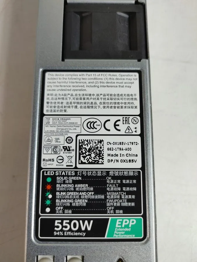 Комплектующее сервера Dell PowerEdge R430 550 W Hot Swap 1U Server Power Supply