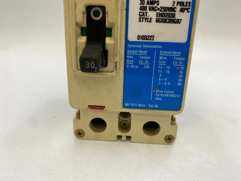 Автоматический выключатель Eaton Cutler Hammer EHD 2 pole 30 amp 480v EHD2030 Ci — фото лота 3