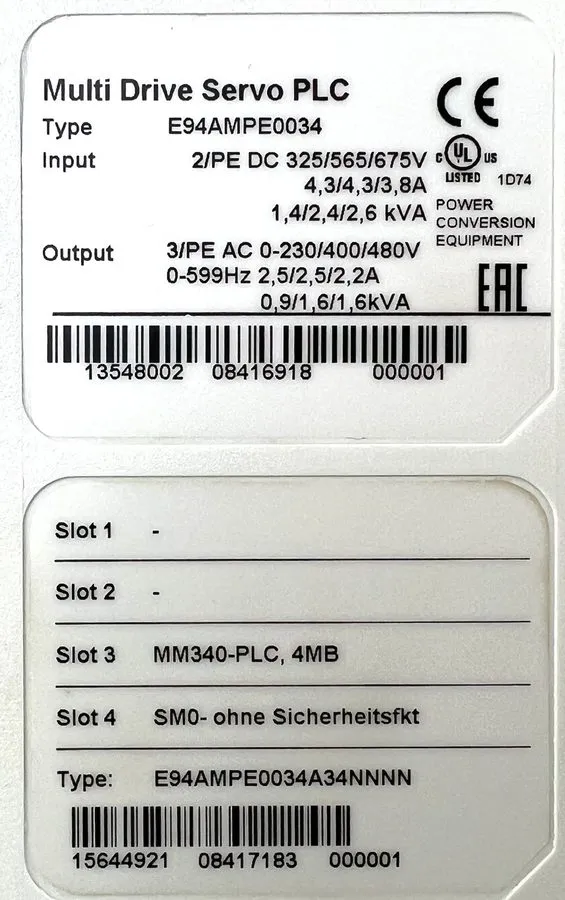 ПЛК Lenze Multi Drive Servo PLC E94AMPE0034 2.5A 0.9kVA Servo Inverter — фото лота 2