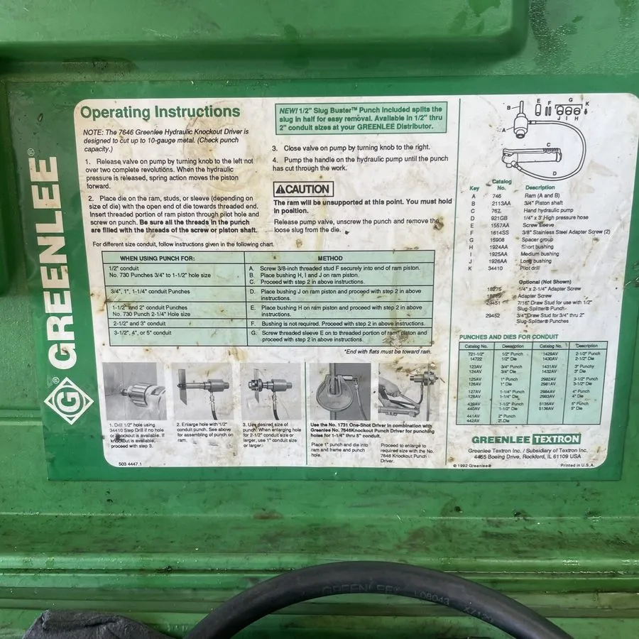 Электрооборудование Greenlee slugbuster knock out punch and hydraulic driver set