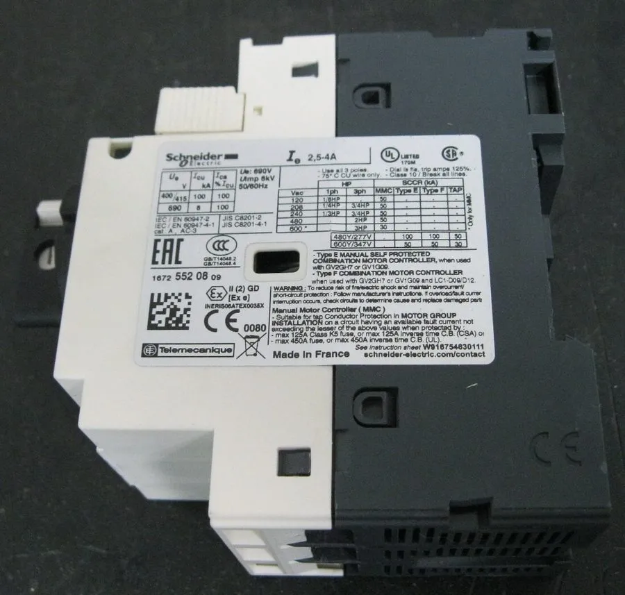 Автоматический выключатель Schneider GV2P08 Motor Circuit Breaker 2.5-4A 600V