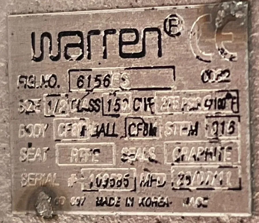 Клапан Warren 6156FS 2” 150 CF8M Flanged Ball Valve Fire Safe Stainless Steel — фото лота 2