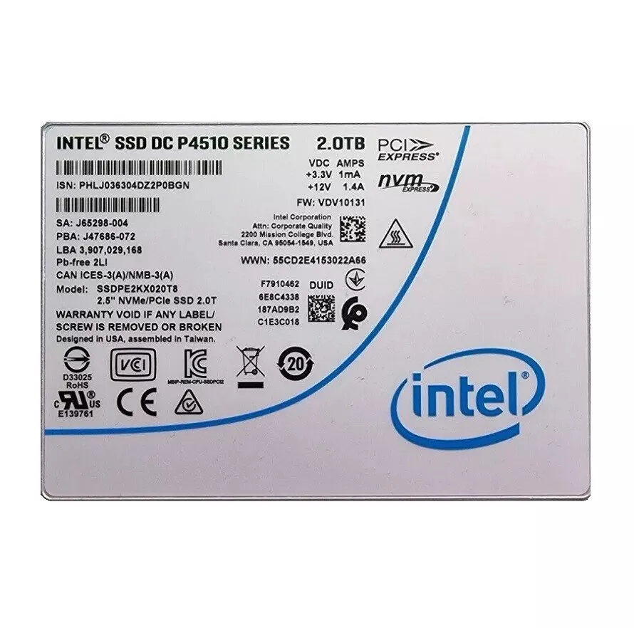 SSD-накопитель Intel P4510 2TB PCIe Gen3 x4 NVMe U.2 2.5" Enterprise SSD SSDPE2K