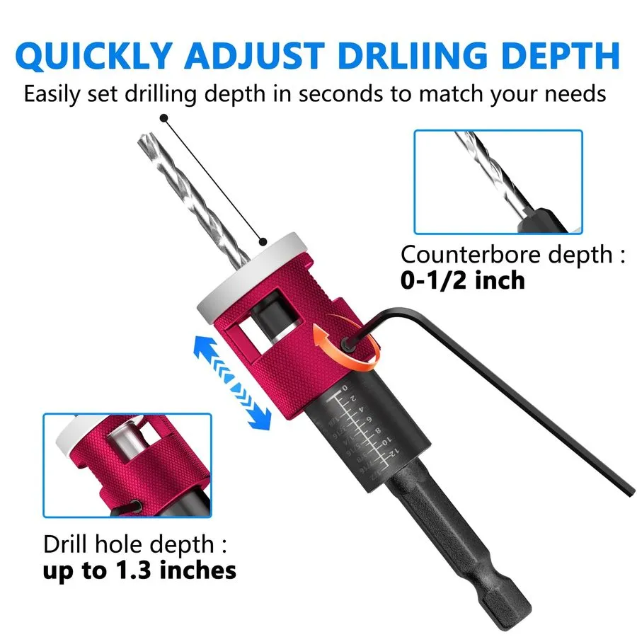 Режущий инструмент 1/4 Hex Shank Countersink Drill Bit Set Adjustable Depth Stop — фото лота 2