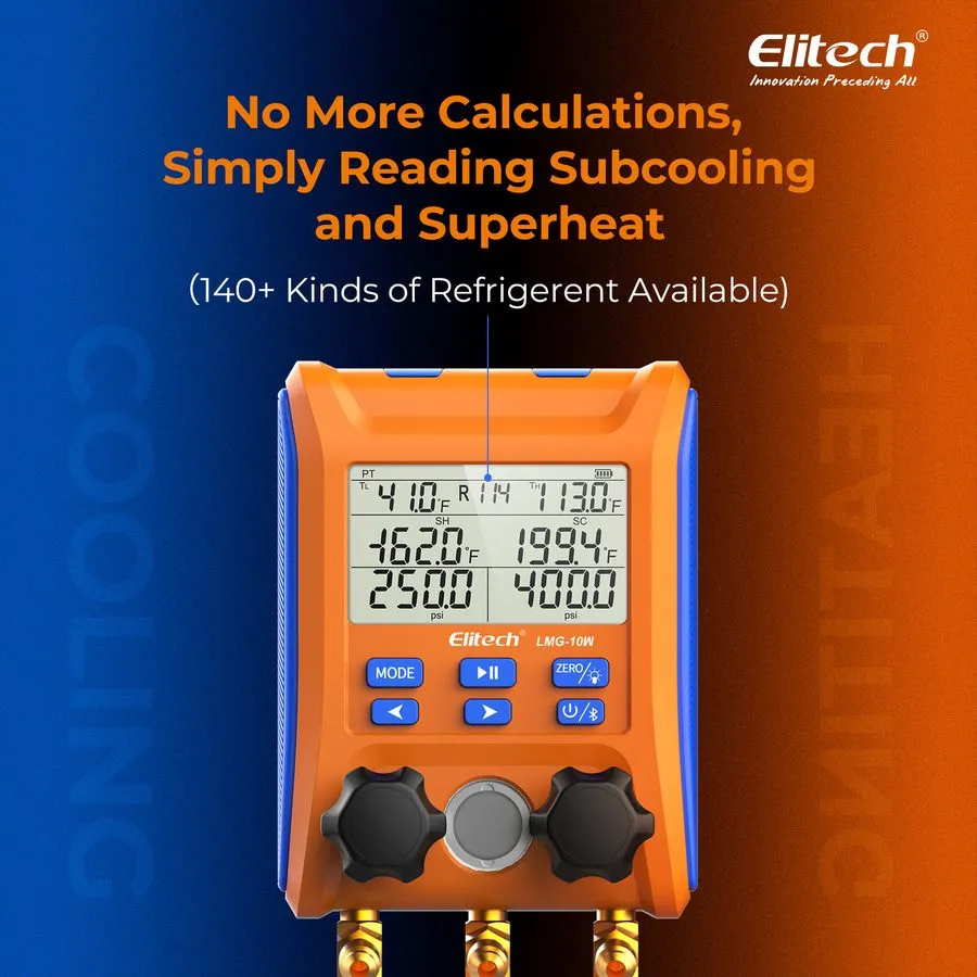 Манометрический коллектор Elitech LMG-10W Wireless Digital Manifold Gauge Set HV — фото лота 4