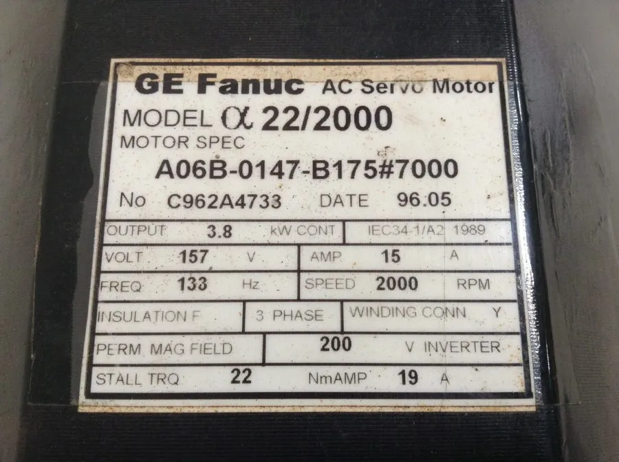 Серводвигатель Fanuc A06B-0147-B675#S000 a22/2000 AC Servo Motor 157 V 3.8 kW A0