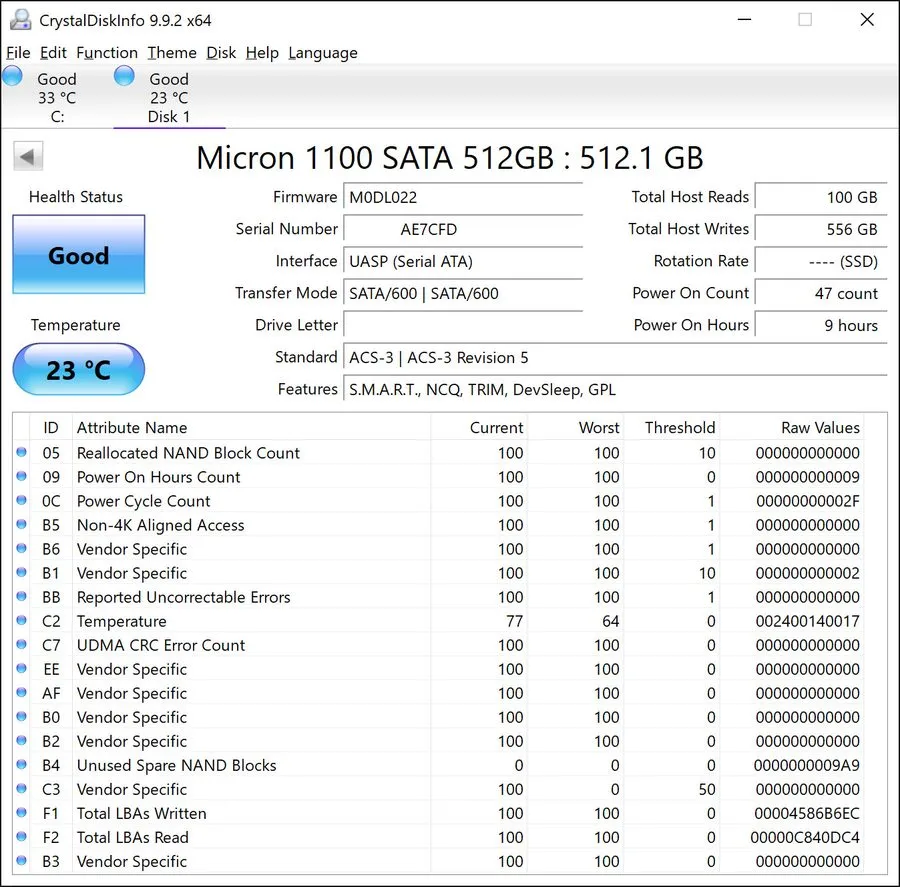 SSD-накопитель Micron MTFDDAK512TBN 2.5 inch SATA SSD 512GB Japan