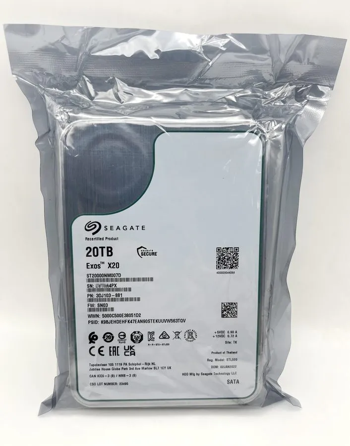 Жёсткий диск Seagate Exos X20 20TB Enterprise HDD 7200 RPM SATA 6Gb/s 3.5" ST200