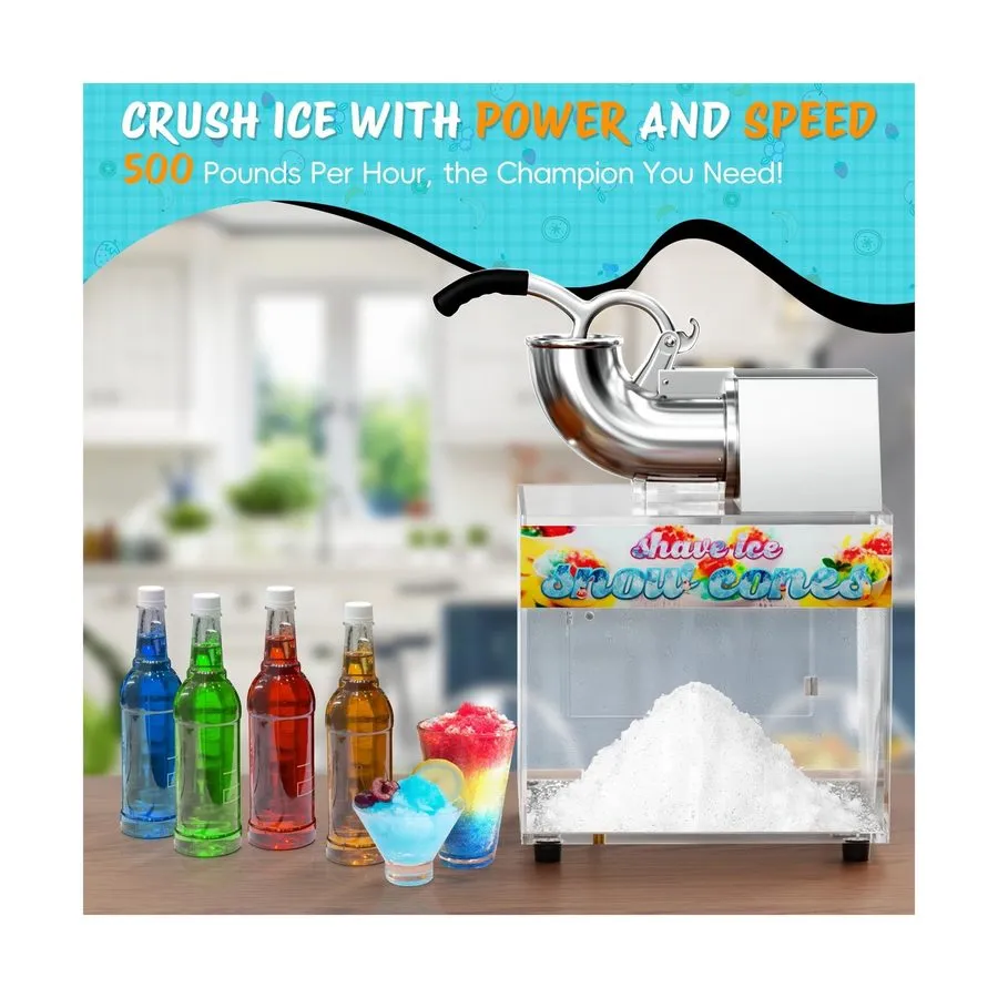 Льдогенератор 48L Snow Cone Machine, 500LB/H Commercial Shaved Ice Machine, 300W