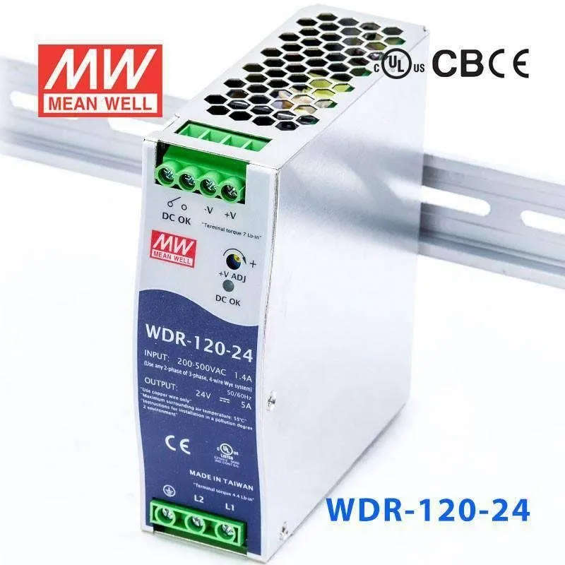 Блок питания MEAN WELL WDR-120-24 120W 24V 5A DIN Rail Power Supply 180-550VAC
