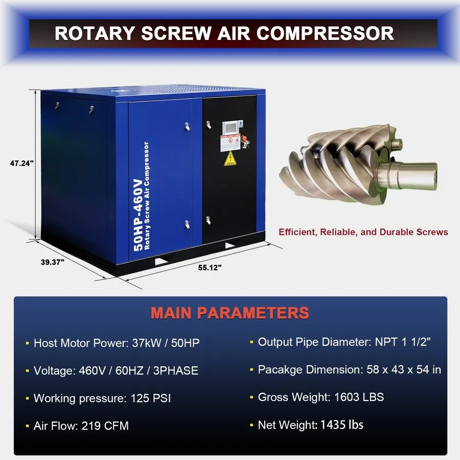 Компрессор Rotary Screw Air Compressor System 3 Phase 37KW 50HP 219CFM 125PSI 46 — фото лота 2