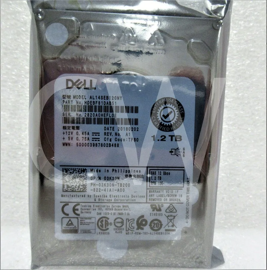 Сервер Dell 03K30N AL14SEB120NY 1.2TB 10K SAS 12Gbps 2.5" Server HDD,90%+Health