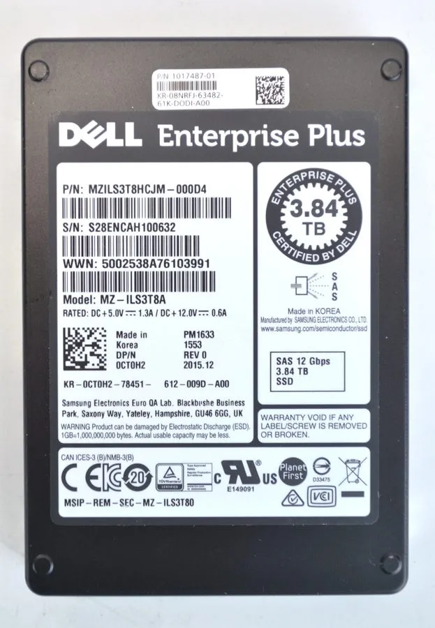 SSD-накопитель MZ-ILT3T8A SAMSUNG PM1643 3.84TB SAS 12G INTENSIVE 2.5'' SSD EMC 