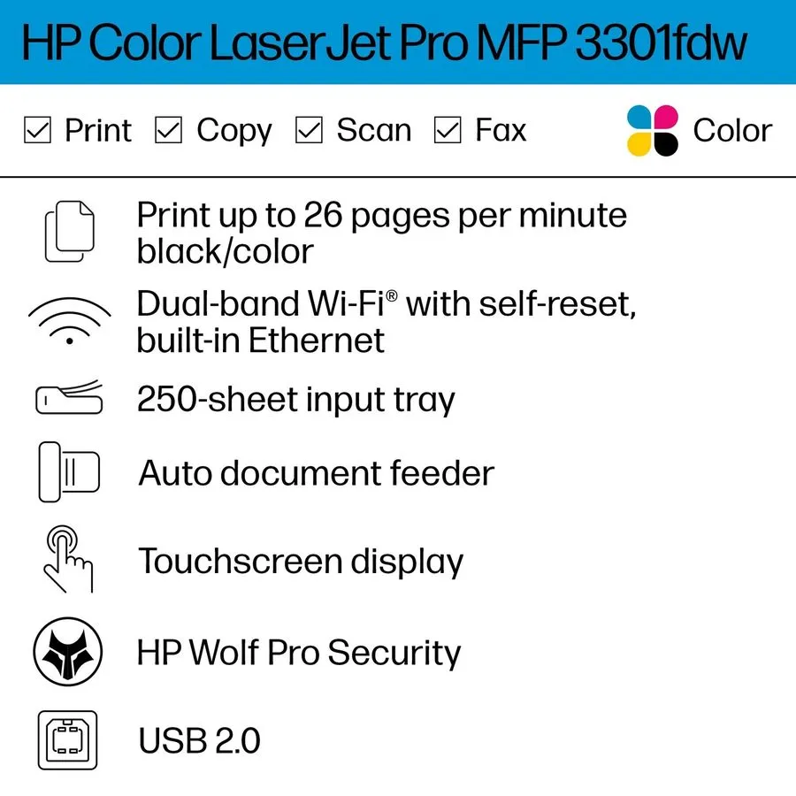 Лазерный принтер HP Color LaserJet Pro MFP 3301fdw Laser Printer, Color Mobile P