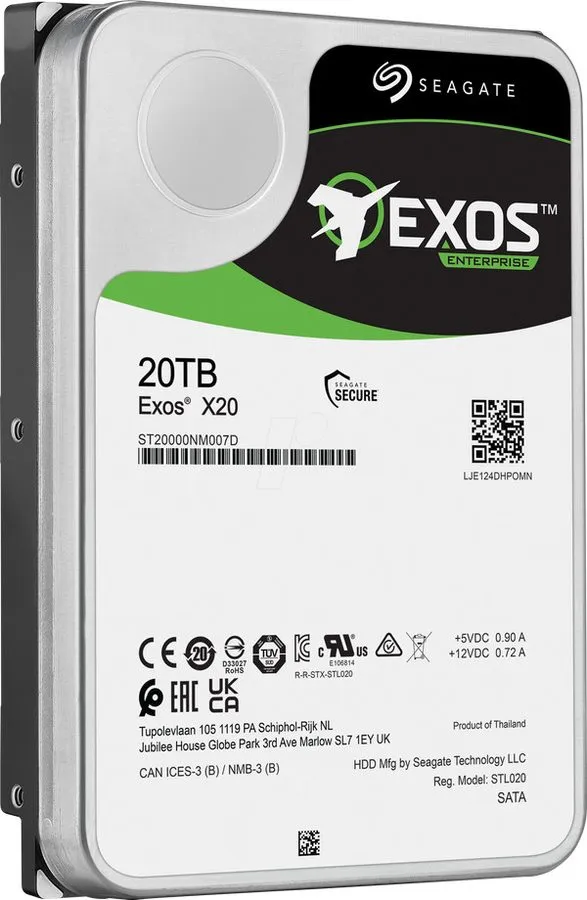 Жёсткий диск Seagate Exos X20 20TB Enterprise HDD 7200 RPM SATA 6Gb/s 3.5" ST200