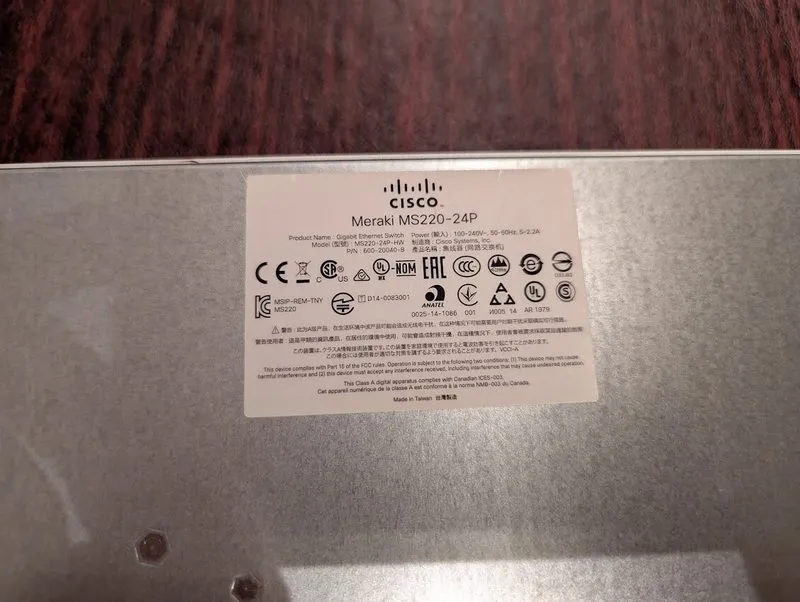 Коммутатор Cisco Meraki MS220-24P 24-Port PoE Gigabit Managed Switch Rackmount G — фото лота 3