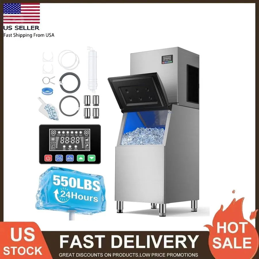 Льдогенератор Commercial Ice Maker 580lbs/24H Stainless Steel Bar Restaurant Ice