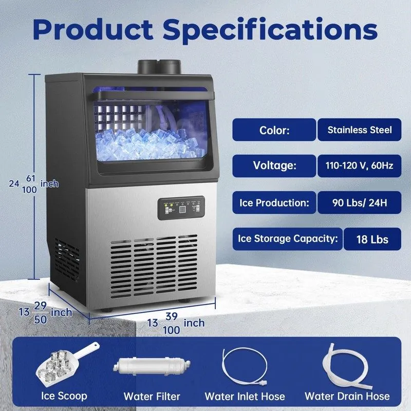 Льдогенератор 90lbs/24H Under Counter/Freestanding Commercial Ice Maker Stainles