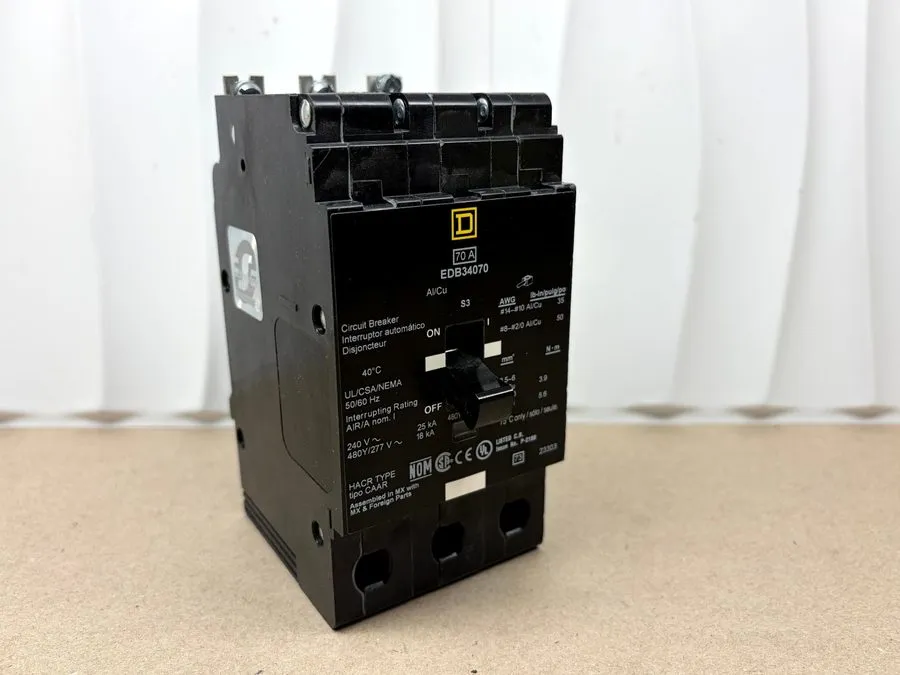 Автоматический выключатель EDB34070 Square D 70 Amp 480V 3 Pole Bolt On Circuit  — фото лота 2