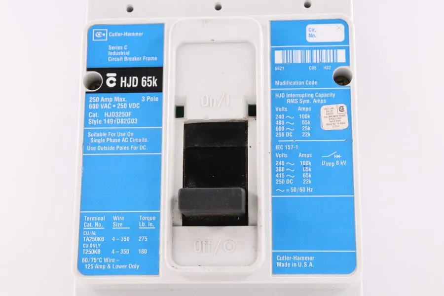 Автоматический выключатель EATON HJD3250F 250A 3-POLE CIRCUIT BREAKER, 600V 65KA