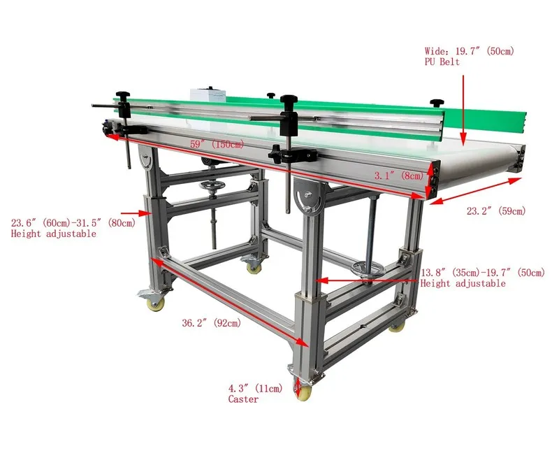 Конвейер 118"L 15.7"W Electric PVC Belt Conveyor Transport Machine Speed 4-20m/m