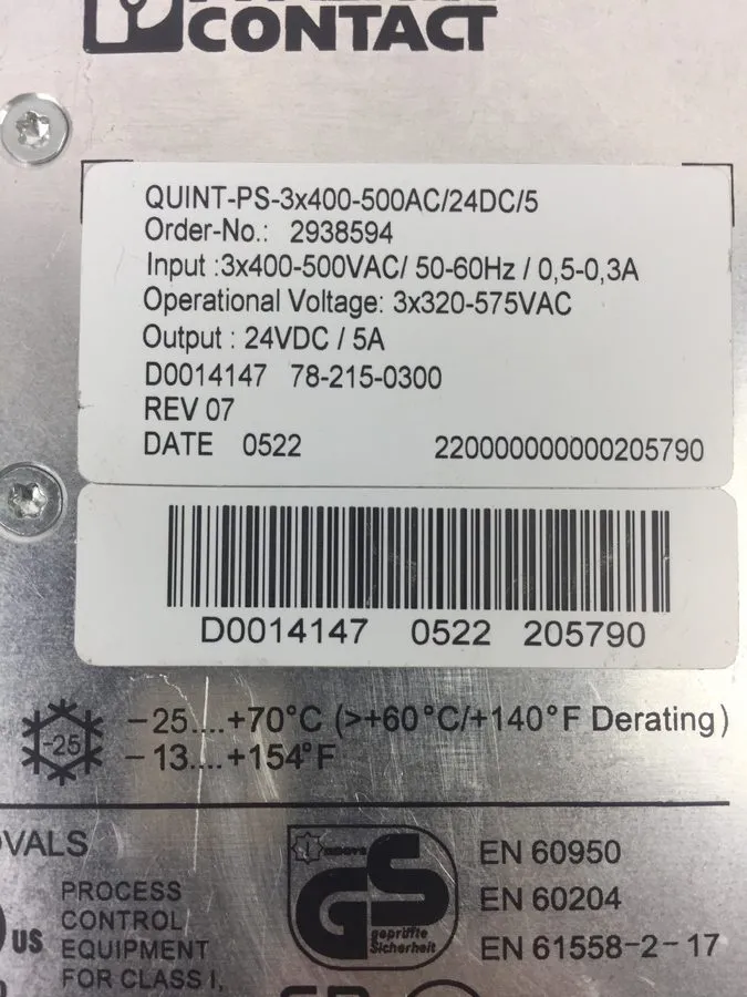 Блок питания PHOENIX CONTACT QUINT-PS-3X400-500AC/24DC/5 POWER SUPPLY 24VDC 5A