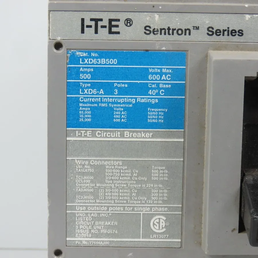 Автоматический выключатель Siemens lxd63s600a Sentron Series 600A 600V 3P Circui