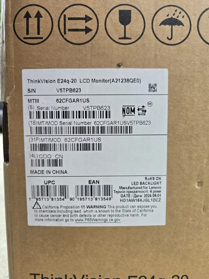 Монитор Lenovo Thinkvision e24q-20 (62CFGAR1US) 23.8" Display — фото лота 2