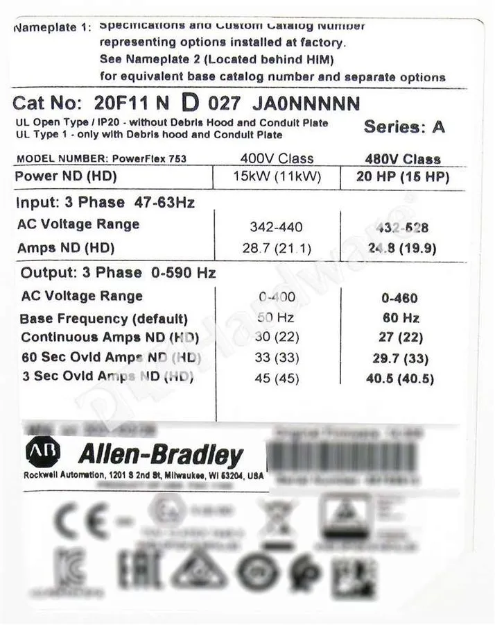 Частотный преобразователь Quickly Sell Allen-Bradley 20F11ND027JA0NNNNN PowerFle