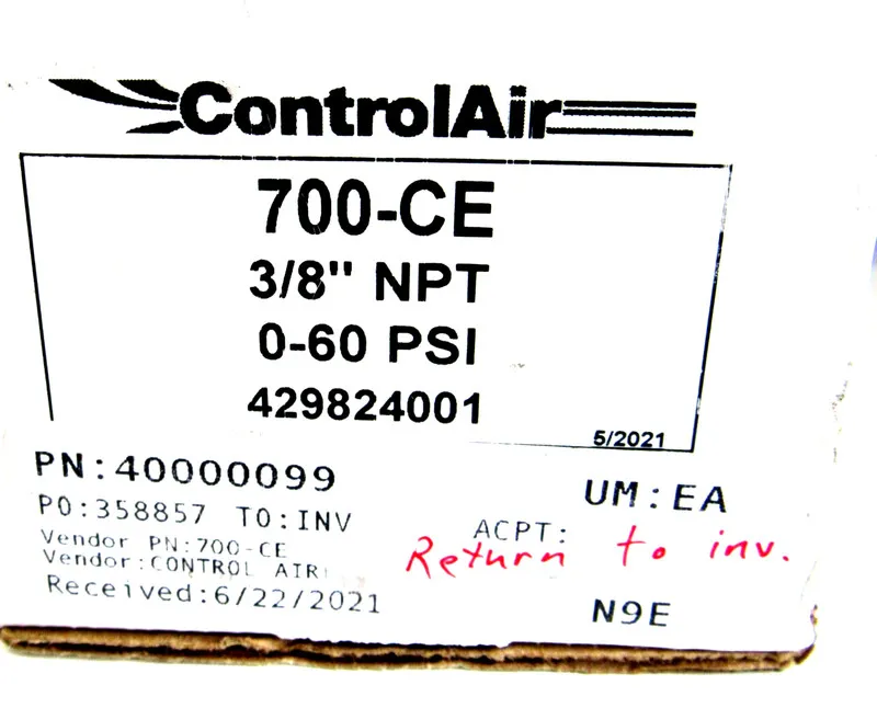 Трубопроводная арматура CONTROLAIR INC 700-CE PRESSURE REGULATOR 3/8" NPT 0-60 P