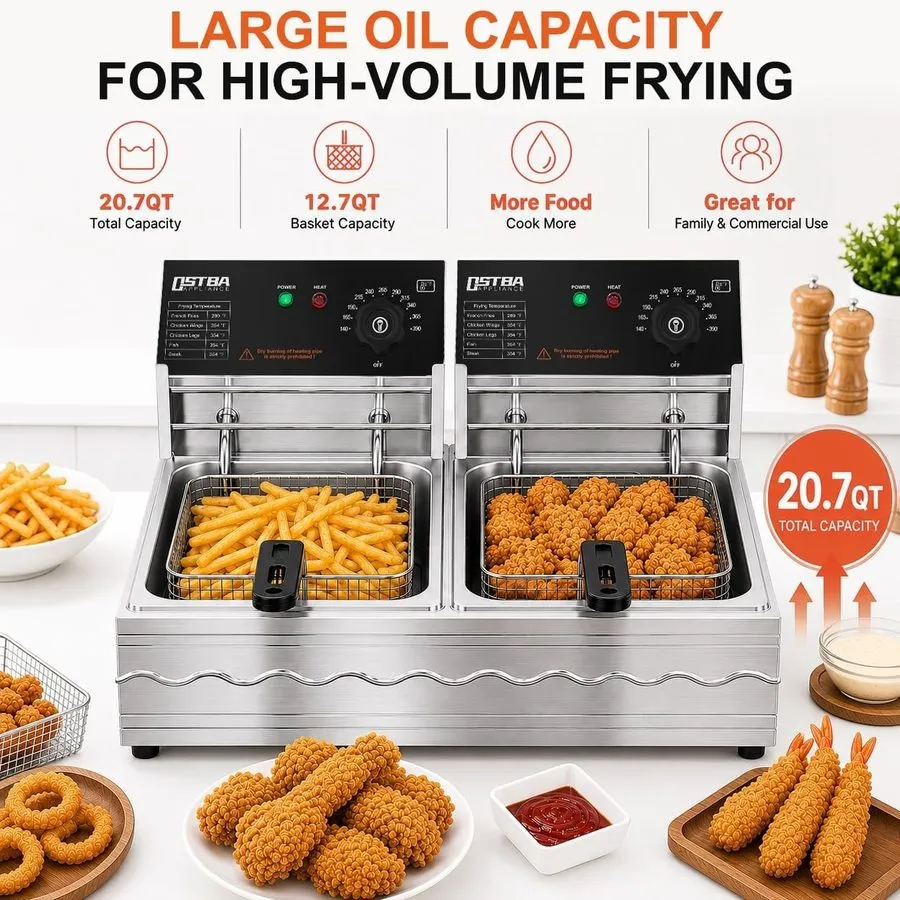 Фритюрница Commercial Deep Fryer with Basket, 3400W 20.7Qt Dual Tank Deep Fryer  — фото лота 2