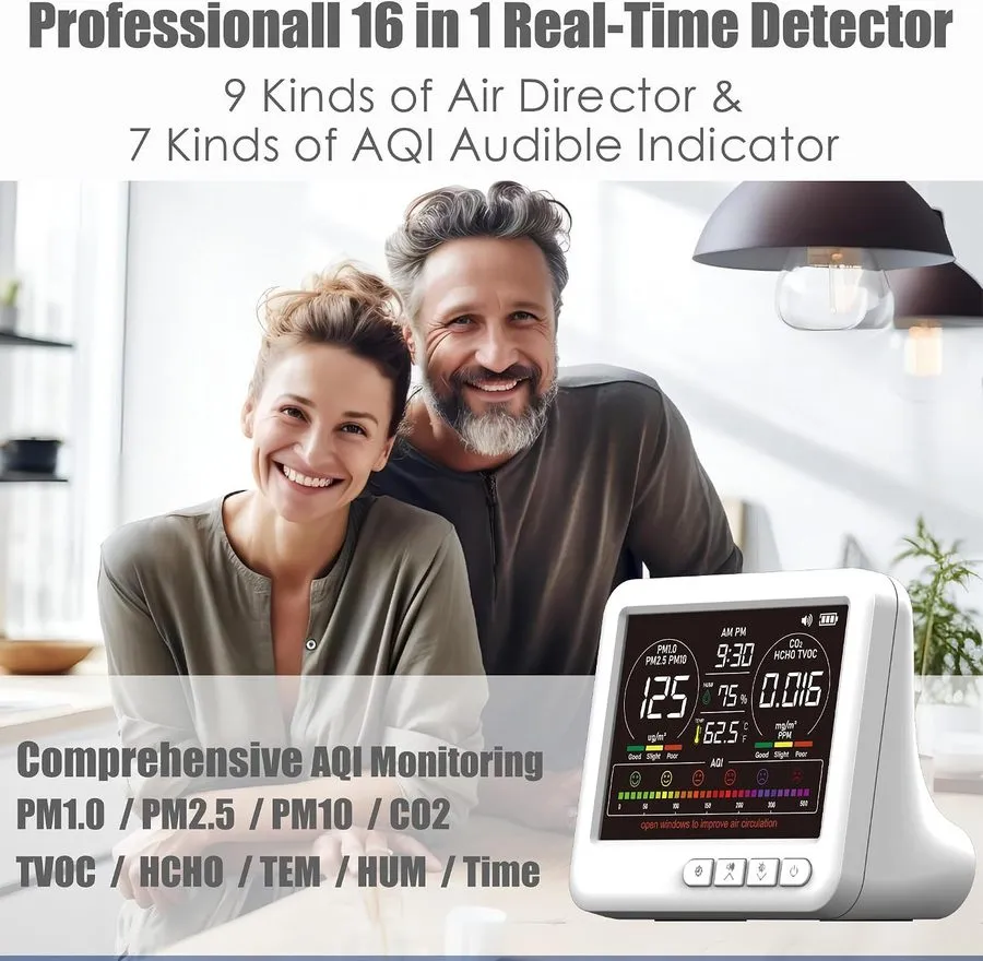 Тестер Professional 16-In-1 Portable Indoor Air Quality Monitor with AQI Reminde