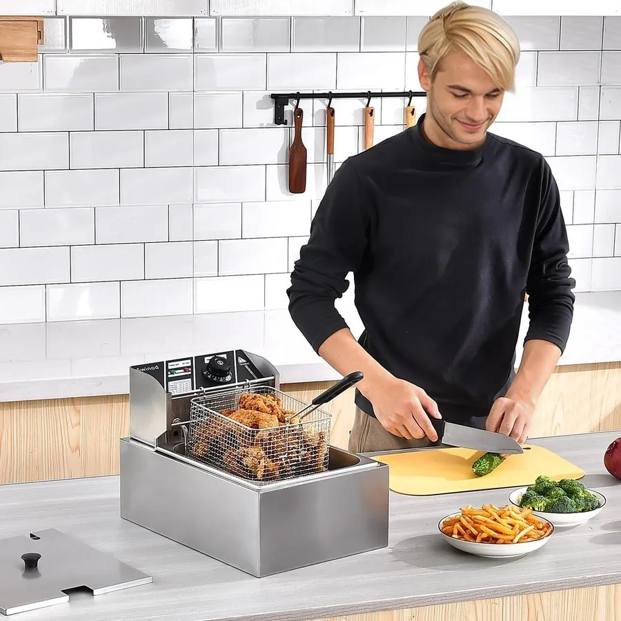 Фритюрница Commercial Deep Fryer with Baskets, 1700W 9.7QT/9.1L Thickened Stainl