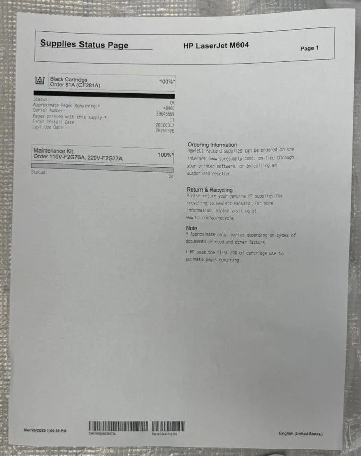 Лазерный принтер HP Laserjet Enterprise M604n Monochrome Laser Printer (E6B67A)