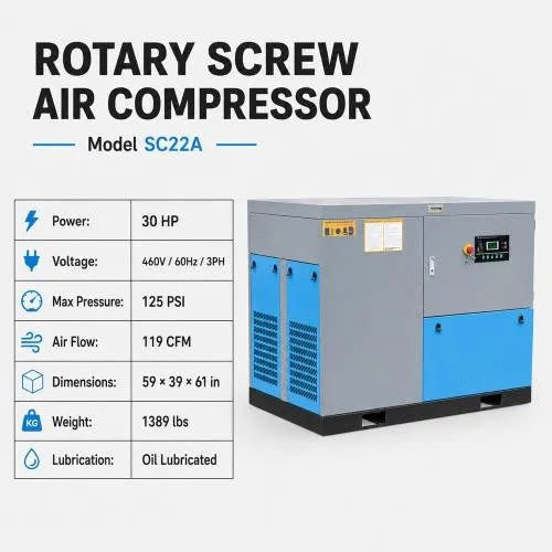 Компрессор 460V 30HP 22KW 3 Phase Industrial Rotary Screw Air Compressor 119cfm 