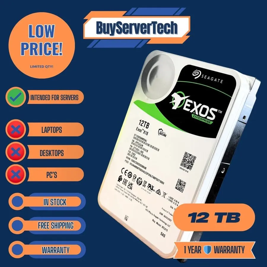 Жёсткий диск Seagate 12TB Exos X18 7200RPM SAS 12Gb/s 3.5" HDD ST12000NM004J Ent