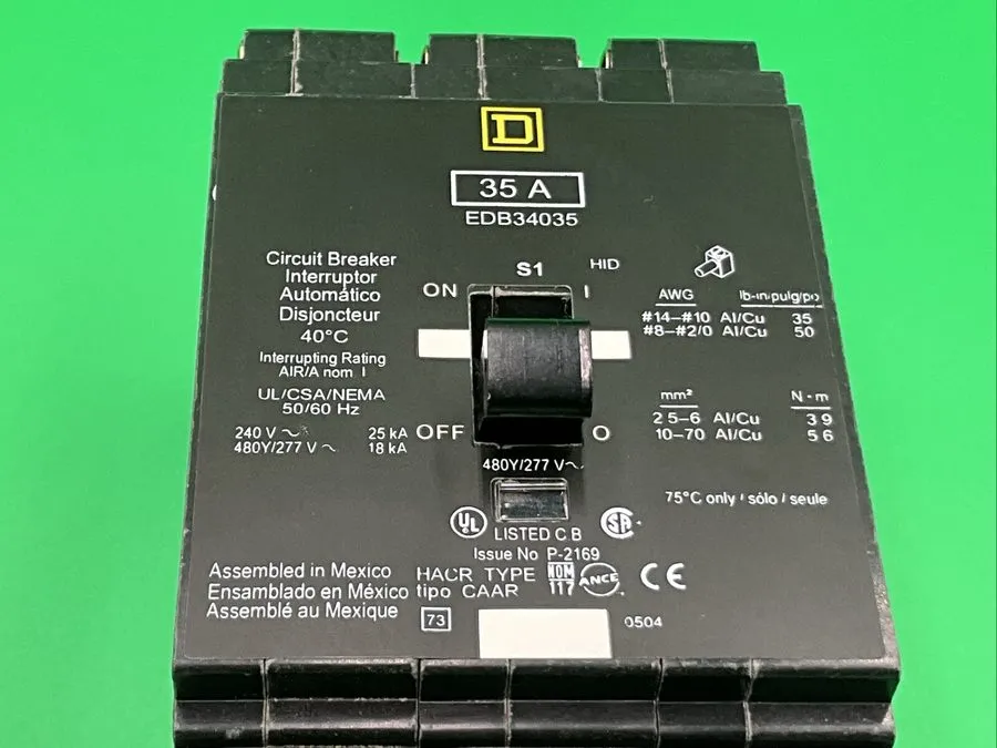 Автоматический выключатель SQUARE D EDB34035 EDB 3 POLE 35AMP 480v CIRCUIT BREAK — фото лота 2